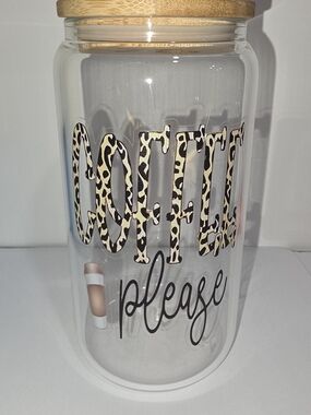 Coffee Please Leopard Glass Canister with Wood Lid